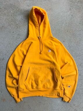 Champion Reverse Weave Hoodie Golden Yellow Embroidered Logo Size Medium